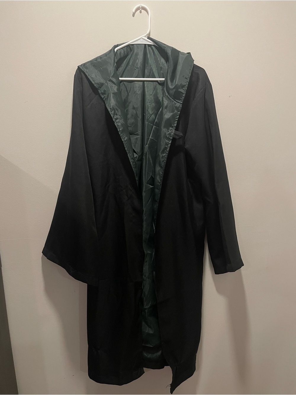 Black Hooded Long Coat with Dark Green Lining